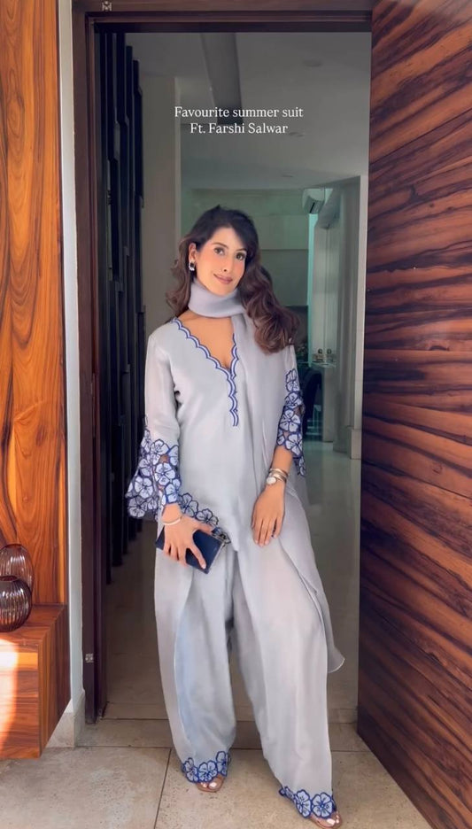 Fancy Belly Sleeves Farshi Palazzo With Dupatta set