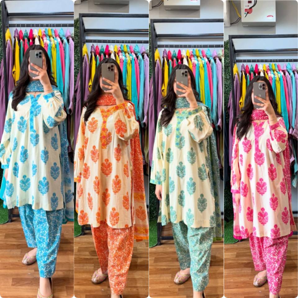 Printed Pure Muslin Cotton Farshi 3Pc Set