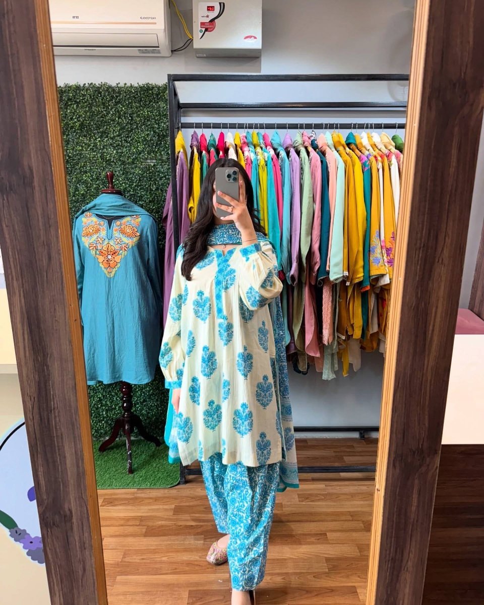 Printed Pure Muslin Cotton Farshi 3Pc Set