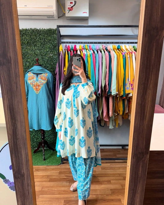 Printed Pure Muslin Cotton Farshi 3Pc Set