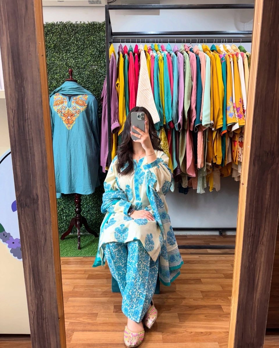 Printed Pure Muslin Cotton Farshi 3Pc Set