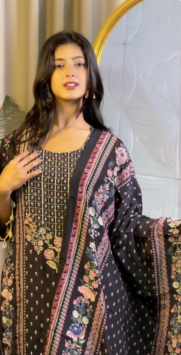 Digital Print With Heavy Mirror Work A Line Kurta Set