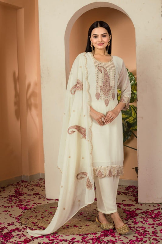 Embroidery Work Kurti Pair With Dupatta Set