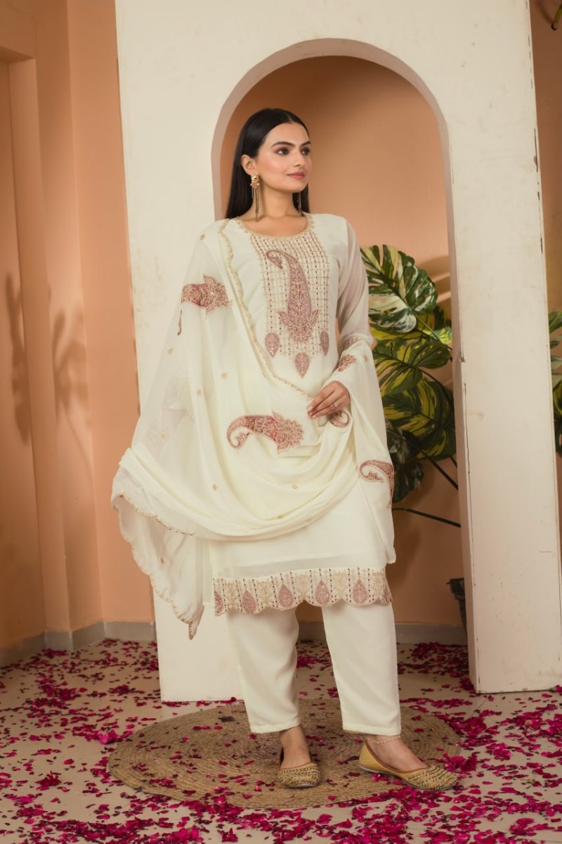 Embroidery Work Kurti Pair With Dupatta Set