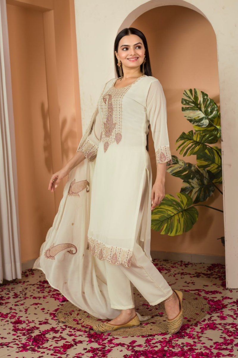 Embroidery Work Kurti Pair With Dupatta Set