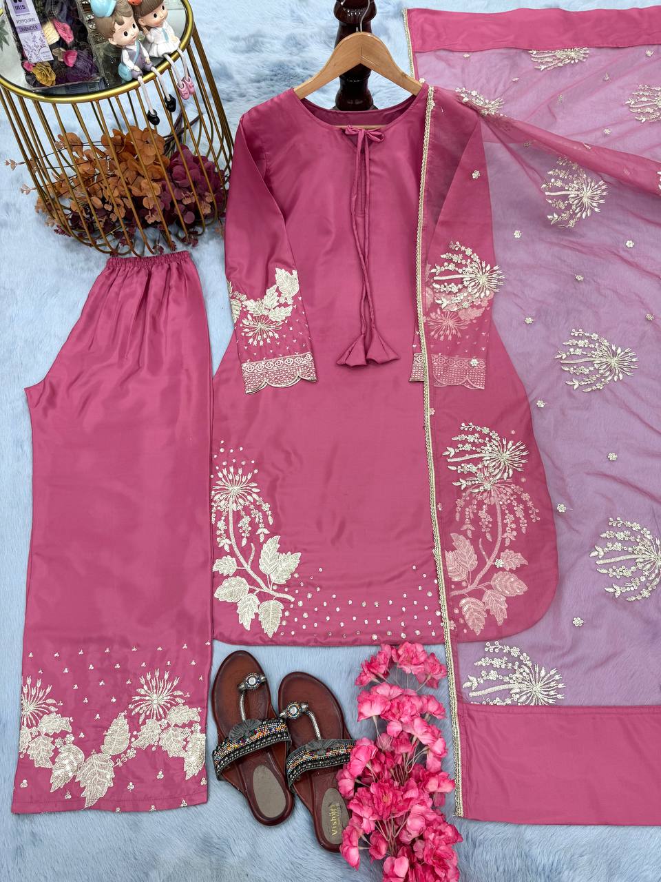 Elegant Crepe Sequin Embroidered Plazzo Set