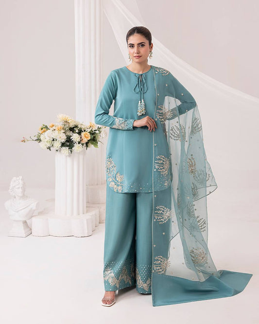 Elegant Crepe Sequin Embroidered Plazzo Set