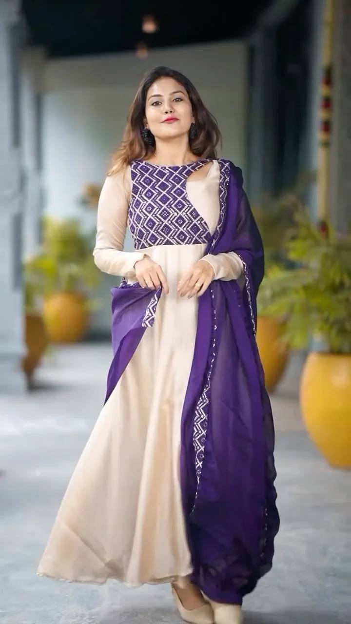 Ivory-indigo Anarkali