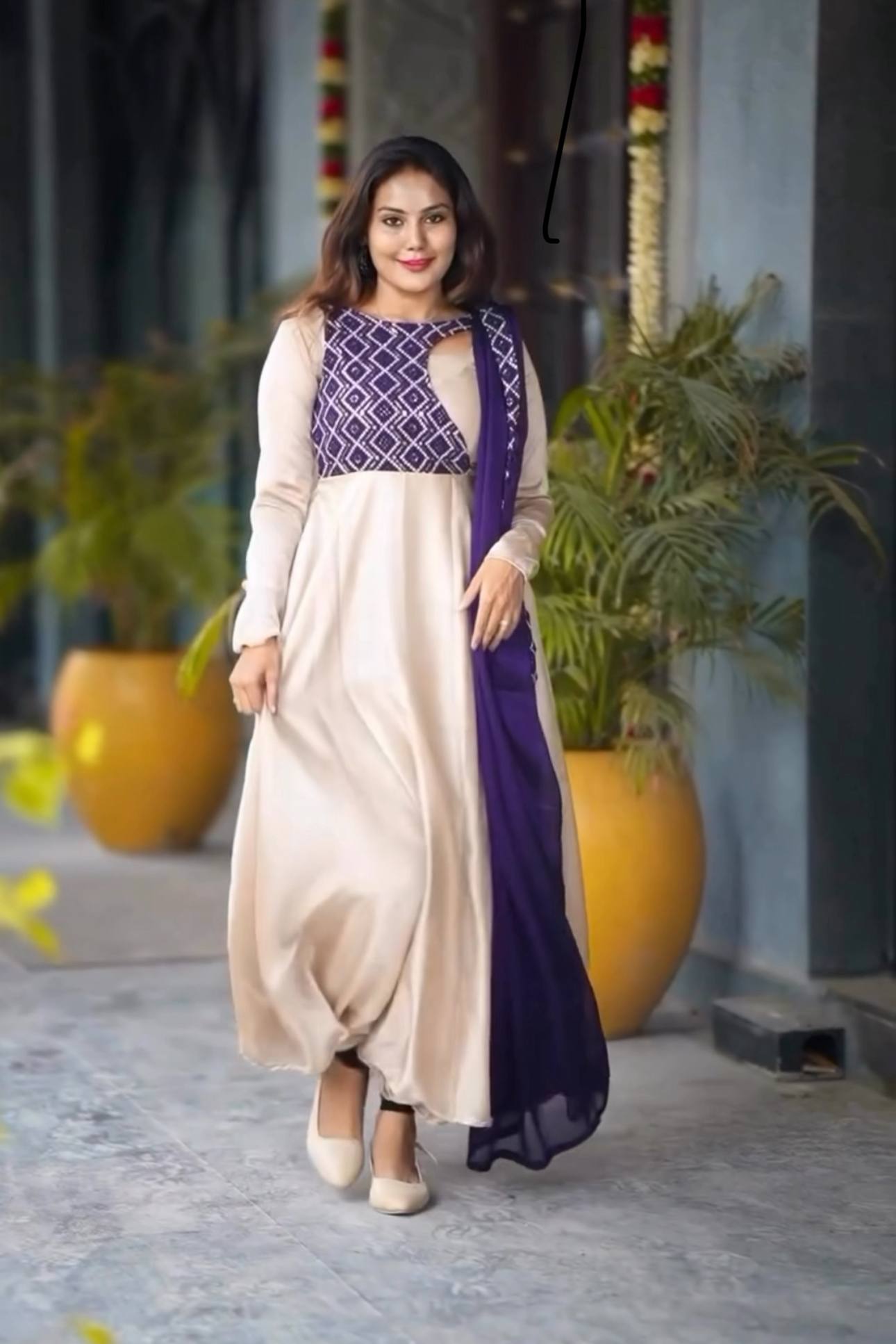 Ivory-indigo Anarkali