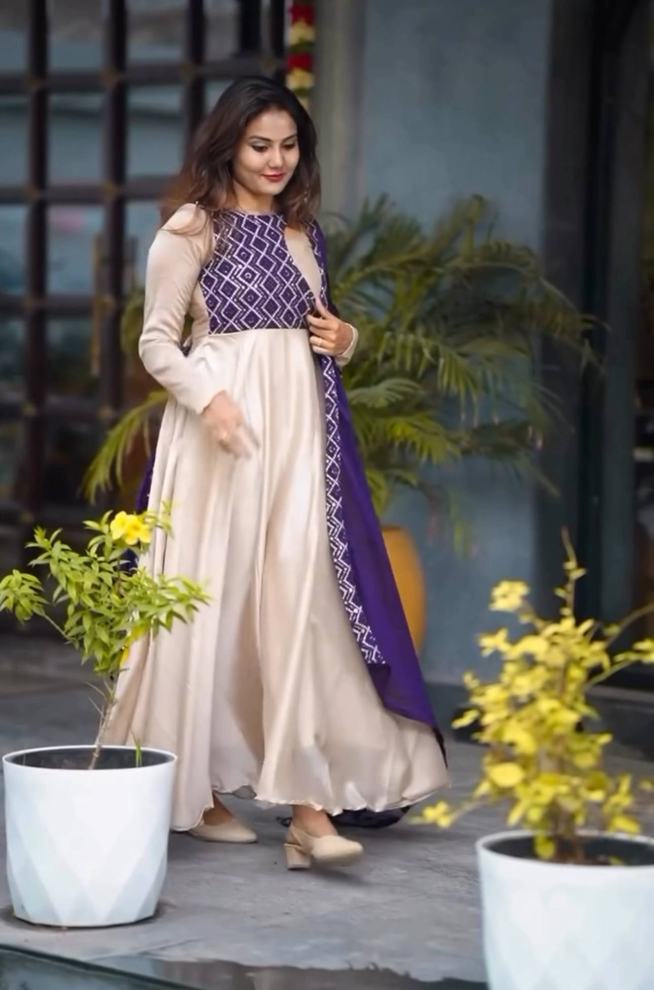 Ivory-indigo Anarkali