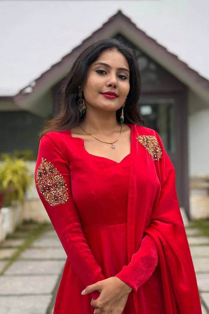 Glossy Red Anarkali