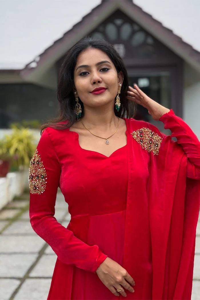 Glossy Red Anarkali