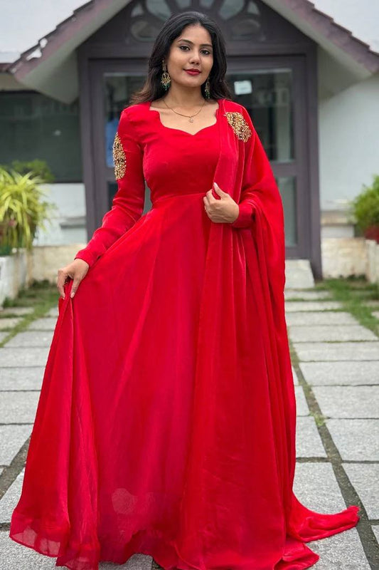Glossy Red Anarkali