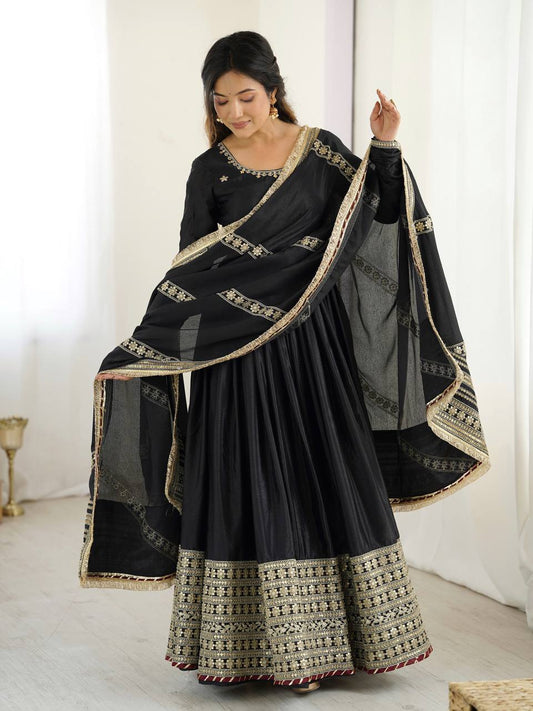 Chinnon Silk Black Anarkali